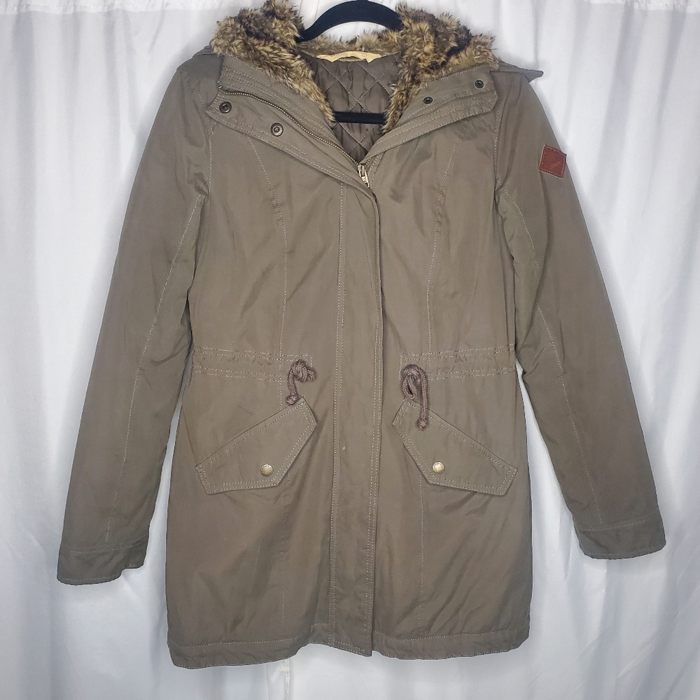 ♧ Hollister Olive Green Heritage Parka With Faux Fur Trim Size XS